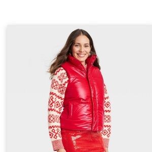Women's Fur Lined Puffer Vest - A New
Day™ Dark Red M